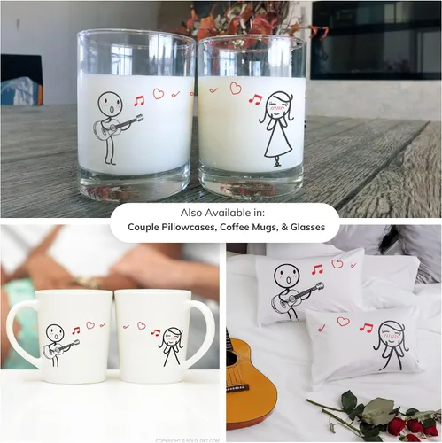 Miniatura 6 de BoldLoft Love Me Tender - Fundas de almohada para parejas (azul oscuro) - Regalos para parejas para esposa, novia, amantes de la música de guitarra