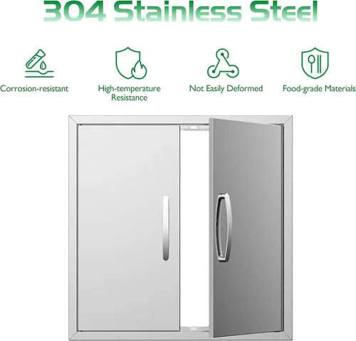 Miniatura 5 de Puertas de cocina para exteriores, 26 pulgadas de ancho x 24 pulgadas de alto, puertas de acceso dobles para barbacoa, acero inoxidable 304
