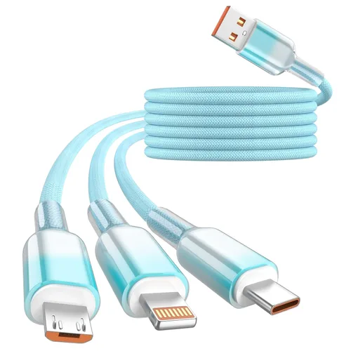 Miniatura 25 de Cable de carga múltiple (paquete de 2 cables de 4 pies) 3 en 1 para múltiples dispositivos, cable de carga universal trenzado de nailon para Negro