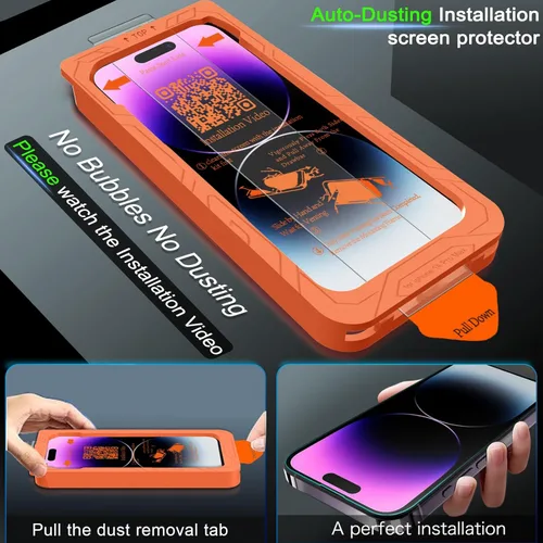 Miniatura 2 de IMBZBK [Eliminación automática de polvo] Paquete de 3 protectores de pantalla para iPhone 14 Pro Max [6.7 pulgadas], película compatible con fundas