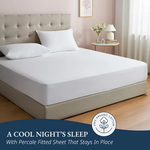 Miniatura 5 de LANE LINEN - Sábana bajera individual XL 100% algodón orgánico y 1 funda de almohada, tejido de percal ligero, suave y transpirable, para colchones