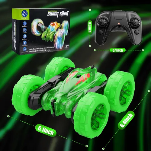 Miniatura 7 de Coche a control remoto - Coches RC recargables de carga rápida directa para niños con luz colorida, camión RC de acrobacia de 4 ruedas motrices