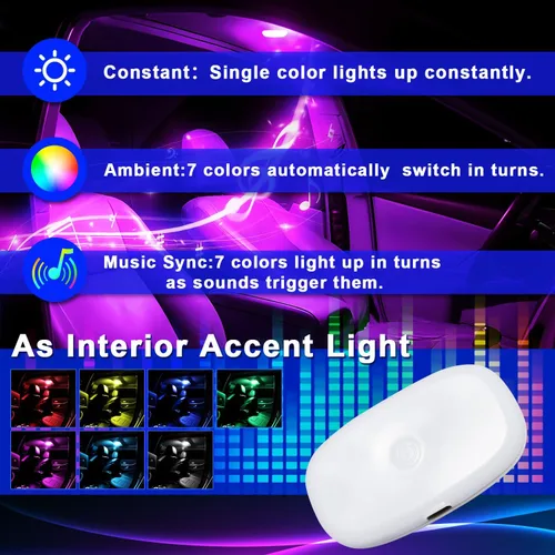 Miniatura 3 de Luz LED de cúpula para coche, batería recargable, inalámbrica, magnética, techo interior, luz de lectura para decoración interior del coche, 7