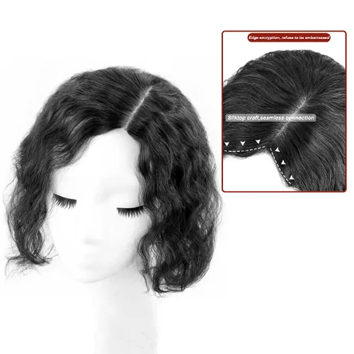 Miniatura 4 de Peluca de cabello humano rizado natural para mujer, con clip, 5.1 x 5.5 in, parte superior plateada, parte izquierda para cubrir pérdida de cabello