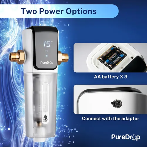 Miniatura 6 de PureDrop PDR-ARB50WSP Filtro de agua de sedimentos giratorio, módulo de auto-lavado con pantalla táctil, filtro de sedimentos reutilizable para toda