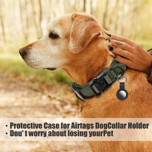 Miniatura 5 de Collar táctico militar para perro, nailon ajustable, hebilla de metal resistente con asa para entrenamiento, parches (verde, XL)