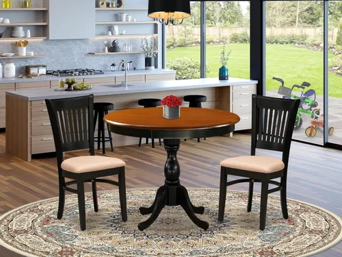 Miniatura 2 de East West Furniture AMVA3-BCH-C - Juego de mesa de comedor moderno de 3 piezas que contiene una mesa de cocina redonda con pedestal y 2 sillas