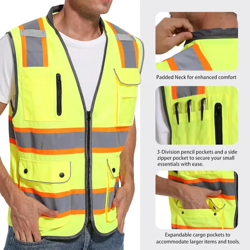 Miniatura 3 de ArcRidge Chaleco de seguridad reflectante para hombres y mujeres, chaleco de construcción de alta visibilidad, tiras reflectantes de doble tono