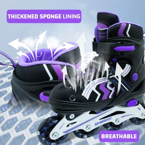 Miniatura 6 de Inline Skates for Kids 4 Size Adjustable Light-Up Wheels Aluminum Frame Black Rose Red Blade Skate for Boys and Girls S, M, L Sizes, Ages 5-8, 6-12
