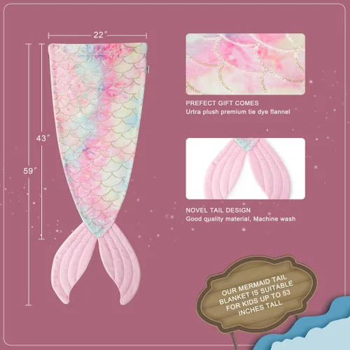 Miniatura 4 de COSUSKET Manta de cola de sirena para niñas, para todas las estaciones, suave, de alta calidad, colorido, diseño de escamas de peces
