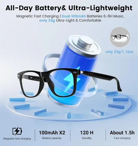 Miniatura 7 de Lentes inteligentes AI para hombres y mujeres con traducción en tiempo real y audio Bluetooth, gafas de traductor de 115 idiomas con altavoces
