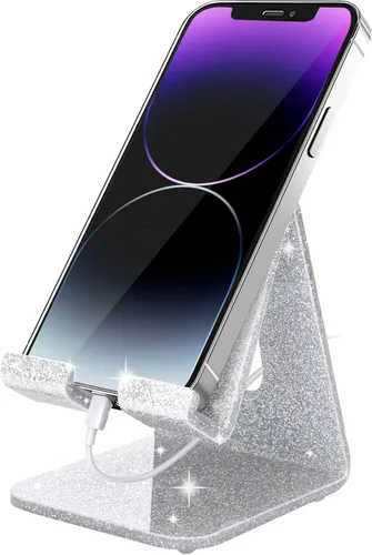 Miniatura 11 de Crpich Soporte acrílico para teléfono celular, soporte portátil para teléfono, soporte de teléfono blanco para escritorio, compatible con Phone16 15