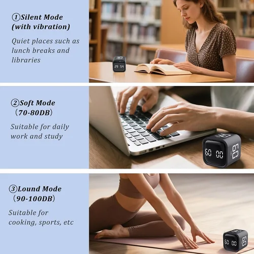 Miniatura 7 de Temporizador giratorio Pomodoro 5, 10, 30, 60 minutos preestablecido, temporizador de productividad de escritorio, cronómetro de cuenta regresiva