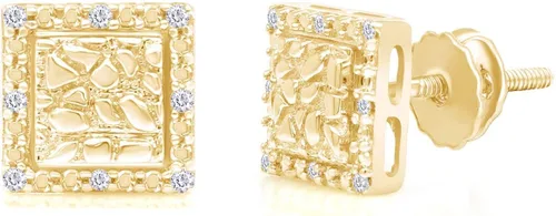 Miniatura 4 de Aretes cuadrados para hombre de oro de 10 quilates con diseño de diamante redondo natural blanco color I-J claridad I2-I3