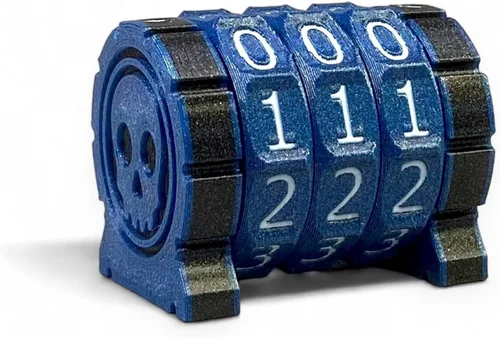 Miniatura 16 de Life Counter Health Tracker para juegos de mesa, TTRPG y juegos de cartas con símbolo de calavera, compatible con MTG, 2 ruedas azules con números