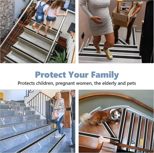 Miniatura 5 de Borde de goma autoadhesivo para escaleras, protector de borde de escalera de vinilo para exteriores e interiores (4 pies, negro y gris)