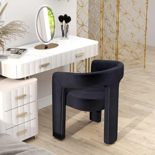 Miniatura 25 de HNY Silla moderna de cocina y comedor de estilo barril, silla de acento tapizada en cuero sintético PU con brazo, silla de lado de 47 cm de ancho