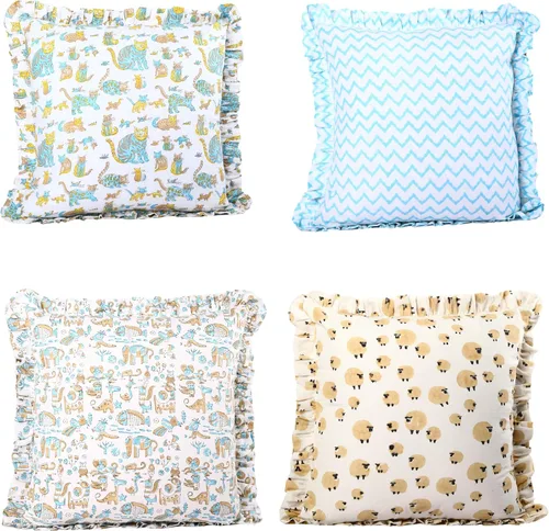 Miniatura 11 de Trade Star Juego de 4 fundas de almohada 100% algodón índigo, con volantes, súper suaves, altamente duraderas, hechas a mano, juego de 4 fundas
