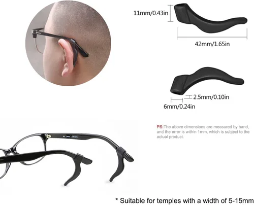 Miniatura 18 de PTSLKHN Ganchos de silicona suave para las orejas, 10 pares de lentes antideslizantes para lentes, lentes de sol, lentes de lectura
