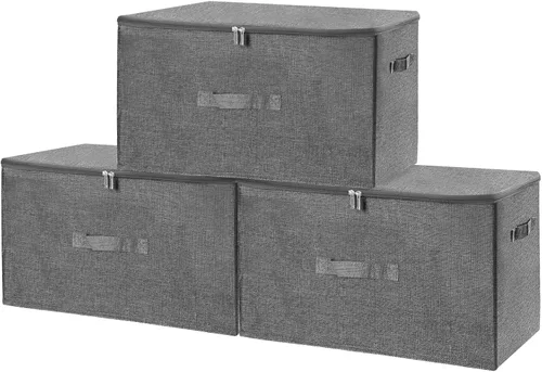 Miniatura 28 de ANMINY Contenedores de almacenamiento con tapas con cremallera, cajas de almacenamiento de tela con tapa de 36 cuartos de galón, cestas con asas