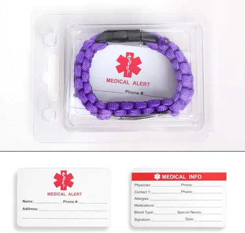 Miniatura 27 de Pulsera de alerta médica Paracord para hombres y mujeres Pulsera de identificación médica de acero inoxidable con hebillas de liberación lateral