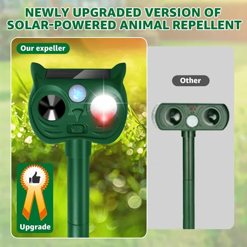 Miniatura 9 de Repelente solar ultrasónico de animales con sensor de movimiento para exteriores, dispositivos repelentes de ciervos, ardilla, gato, mapache, Luces