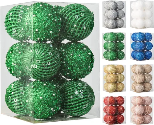 Miniatura 9 de Adornos de bola de Navidad de 3.15 pulgadas, con purpurina inastillable, adornos para árbol de Navidad, bolas colgantes de Navidad, decoraciones