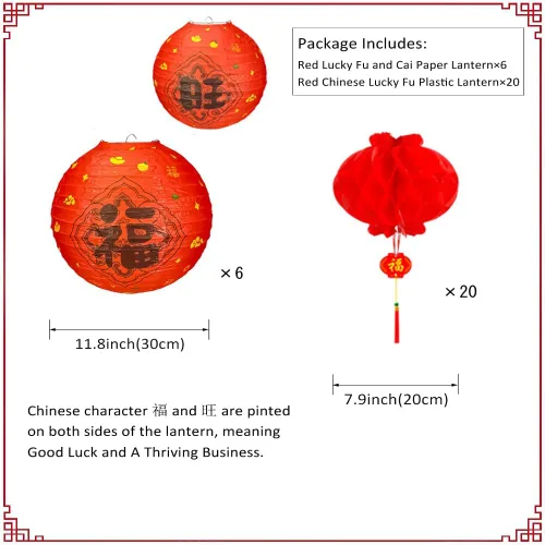 Miniatura 2 de Paquete de 26 faroles de papel para decoración de Año Nuevo chino 2026, faroles de papel colgantes japoneses rojos de 12 pulgadas y 8 pulgadas