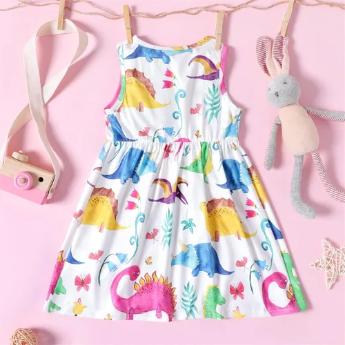 Miniatura 2 de PATPAT Toddler & Baby Girl Dresses Sleeveless Dinosaur & Ruffled Bowknot Tank Dresses for Kids, 18-24 Months to 5-6 Years