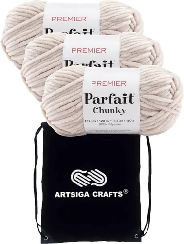Miniatura 34 de Premier Yarns Parfait Chunky Mushroom 1150-41 (6 madejas - mismo lote de tinte) Peso S Bulky #6 Hilo de poliéster para ganchillo y punto con bolsa
