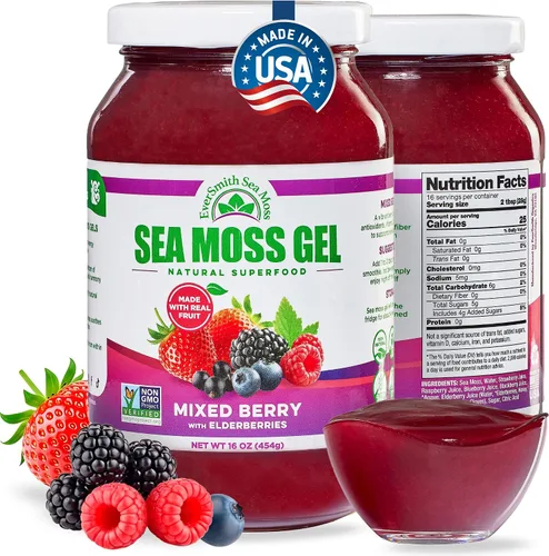 Miniatura 16 de Gel orgánico de musgo de mar (8 sabores) – 16 onzas – fruta real – musgo de mar silvestre