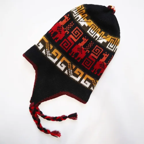 Miniatura 4 de Gorro de invierno con mezcla de lana de alpaca Chullo Peruano Inca Diseño Reversible con orejeras. Gorro de tamaño mediano, Unisex