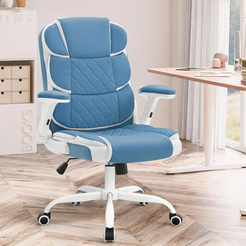Miniatura 2 de SEATZONE Silla de Oficina Azul de Cuero Ergonómica Sillas de Escritorio Ejecutivas para Computadora Sillas Pequeñas Lindas y Rodantes Sillas