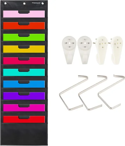 Miniatura 6 de Vantasii Organizador de Pared con Bolsillos, Carpeta Organizadora de Archivos de Pared con 30 Bolsillos para Archivos, 30 Tarjetas de Borrado