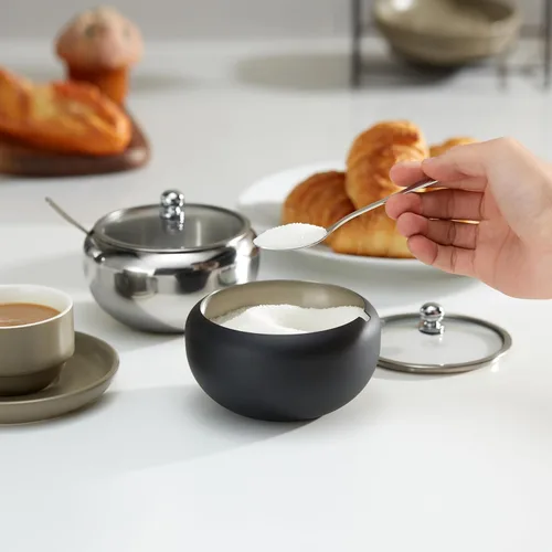 Miniatura 3 de KooK Azucarero, Azucarero con tapa y cuchara, recipiente para azúcar con tapa, para sal, café, capacidad para 2 tazas, apto para lavavajillas, Cobre