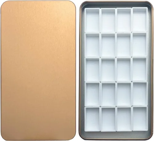 Miniatura 38 de Estuche de lata de paleta de acuarela con 40 piezas de sartenes vacías de plástico blanco con cuadrados magnéticos para transportar - Paleta