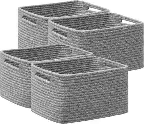 Miniatura 23 de UBBCARE Paquete de 2 cestas de almacenamiento para organizar, cestas de estante con asas, cestas de almacenamiento tejidas para estantería/estante
