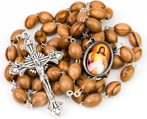Árbol de la Vida Rev. 22:14 Rosario Católico de madera de olivo Tierra Santa de Israel, Cruz colgante sólida de madera, cuentas grandes, para