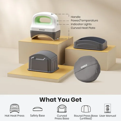 Miniatura 8 de EENOUR - Máquina de prensado térmico para gorras, mini prensa de calor para gorras con 3 niveles de calefacción y apagado automático, prensa fácil