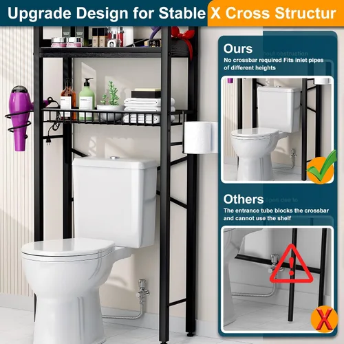 Miniatura 5 de Gabinete de almacenamiento sobre el inodoro, organizador de baño de 4 niveles y almacenamiento con estante ajustable, almohadilla impermeable