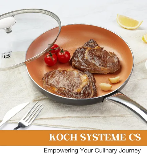 Miniatura 8 de KOCH SYSTEME CS Sartenes antiadherentes de cobre de 10 pulgadas con tapas e interior de cerámica de titanio, sartén saltear/sartén 100% libre