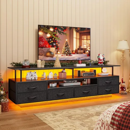 Miniatura 7 de BTHFST Soporte de TV para TV de 65 y 70 pulgadas con luces LED y tomas de corriente, centro de entretenimiento con estantes abiertos y 6 cajones
