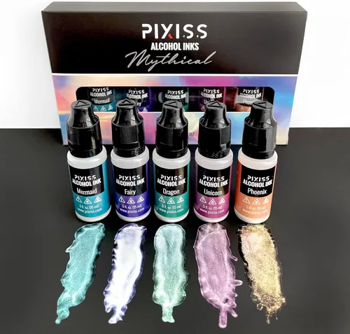 Miniatura 7 de Pixiss Juego de tinta de alcohol iridiscente que cambia de color, 5 tonos de tinta de alcohol para suministros de resina epoxi, papel Yupo, vasos