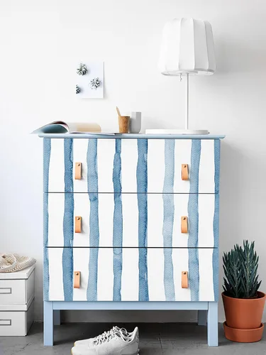 Miniatura 5 de HAOKHOME Papel pintado azul para despegar y pegar, papel de pared rayado costero bohemio, removible, azul índigo/blanco, de vinilo, autoadhesivo