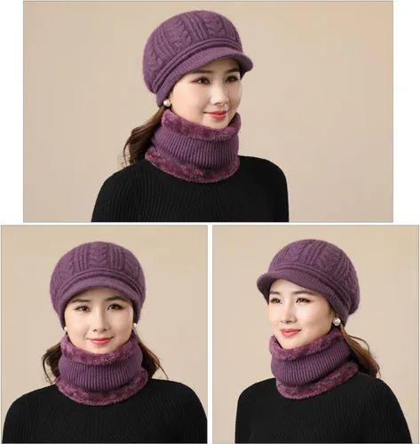 Miniatura 7 de Gorro de invierno para mujer, con forro polar, cálido, tejido, holgado, con visera