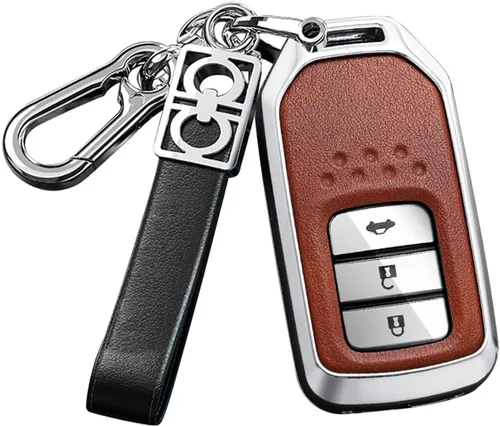 Miniatura 13 de ontto Funda de metal y cuero para llave de automóvil para Honda Civic Accord Pilot CRV HRV CRZ Fit Odyssey JED Crosstour Ridgeline Crider Spirior
