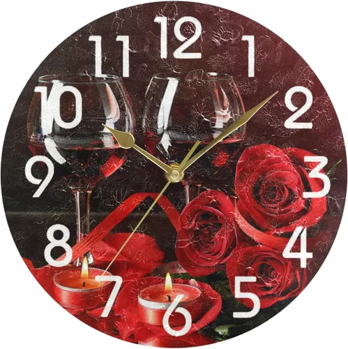 Miniatura 7 de Naanle Reloj de pared redondo negro con lápiz labial, de 9.5 pulgadas, funciona con pilas, de cuarzo, silencioso, analógico, silencioso