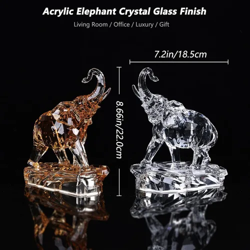 Miniatura 2 de Figuras acrílicas transparentes de elefante con acabado de cristal, estatuas africanas de alta gama para decoración del hogar, elefante con tronco