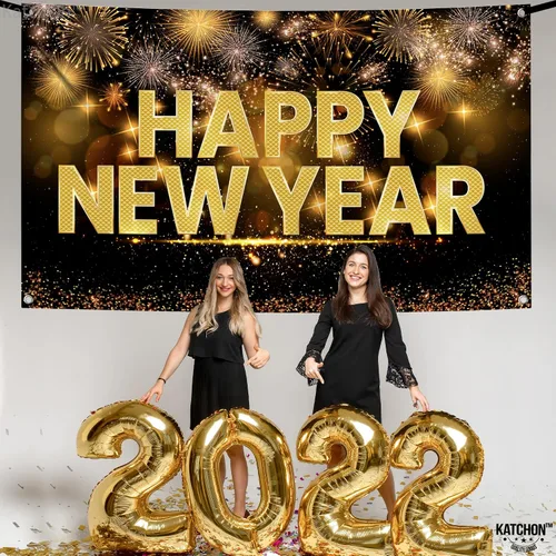 Miniatura 3 de KatchOn, Cartel de feliz año nuevo extra grande – 72 x 44 pulgadas Telón de fondo de Nochevieja 2026 para decoraciones de Año Nuevo 2026 Telón