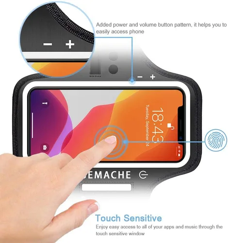 Miniatura 2 de Brazalete para iPhone 17 16 15 Pro Max con soporte para auriculares, JEMACHE Gym Running Workouts Arm Band para iPhone Air, 17, 16, 15, 14, 13, 12